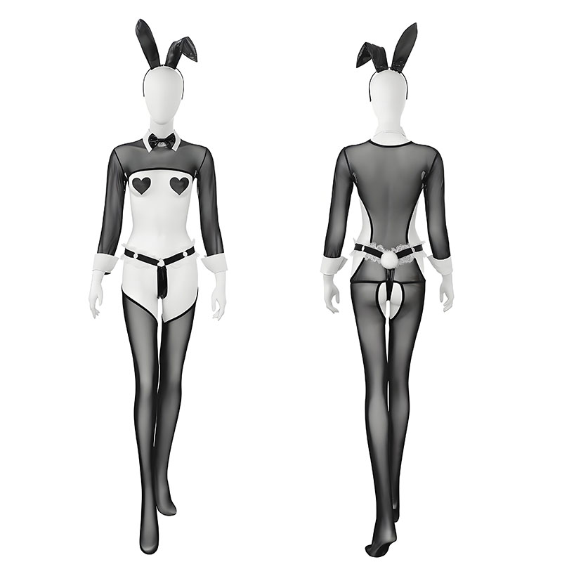 Garter Belt Set - アニメバニーメイド制服メッシュボディスーツセクシーなランジェリーメイドバトラー誘惑パジャマハロウィン衣装コスプレ衣装