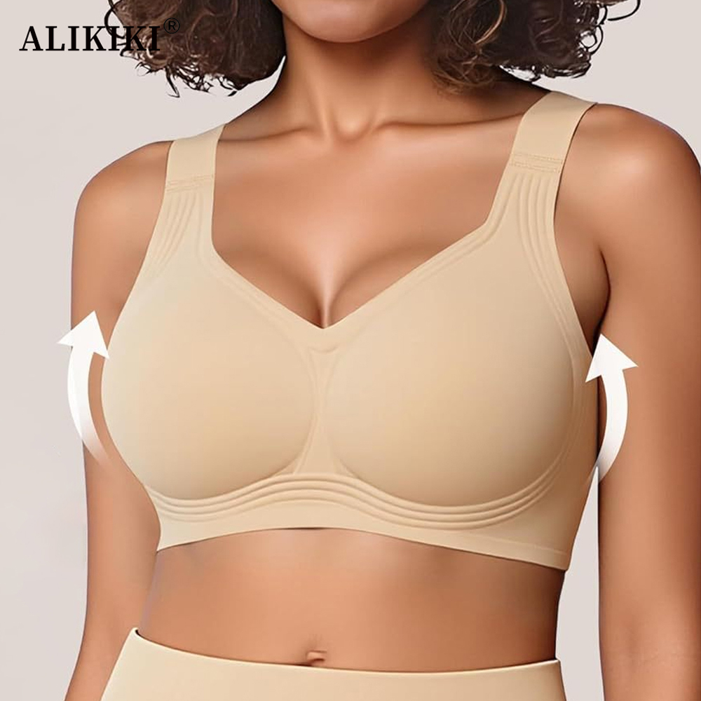 Bralette Wireless Soft - シームレスプッシュアップジェリーブラ ワイヤレスフルカバーソフトサポートブラレット 背中のお肉を隠すTシャツブラ 快適なデイリーアンダーウェア