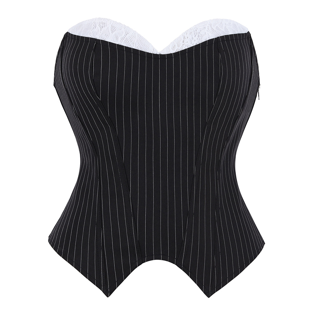 黒とレースのストラップレスコルセットトップ、セクシーなウエス - Corset Waist Cinch のレビューと価格