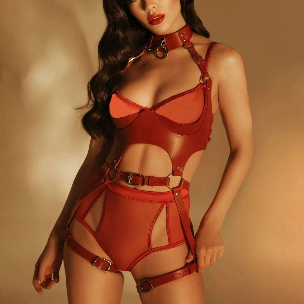 女性ファッションハーネスウエストベルトセット PU レザーハ - Garter Belt Set のレビューと価格